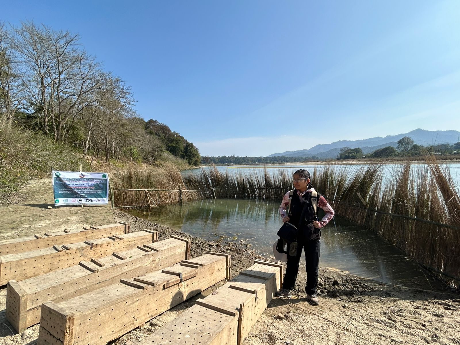 Shejal Pradhan at a wetland survey site